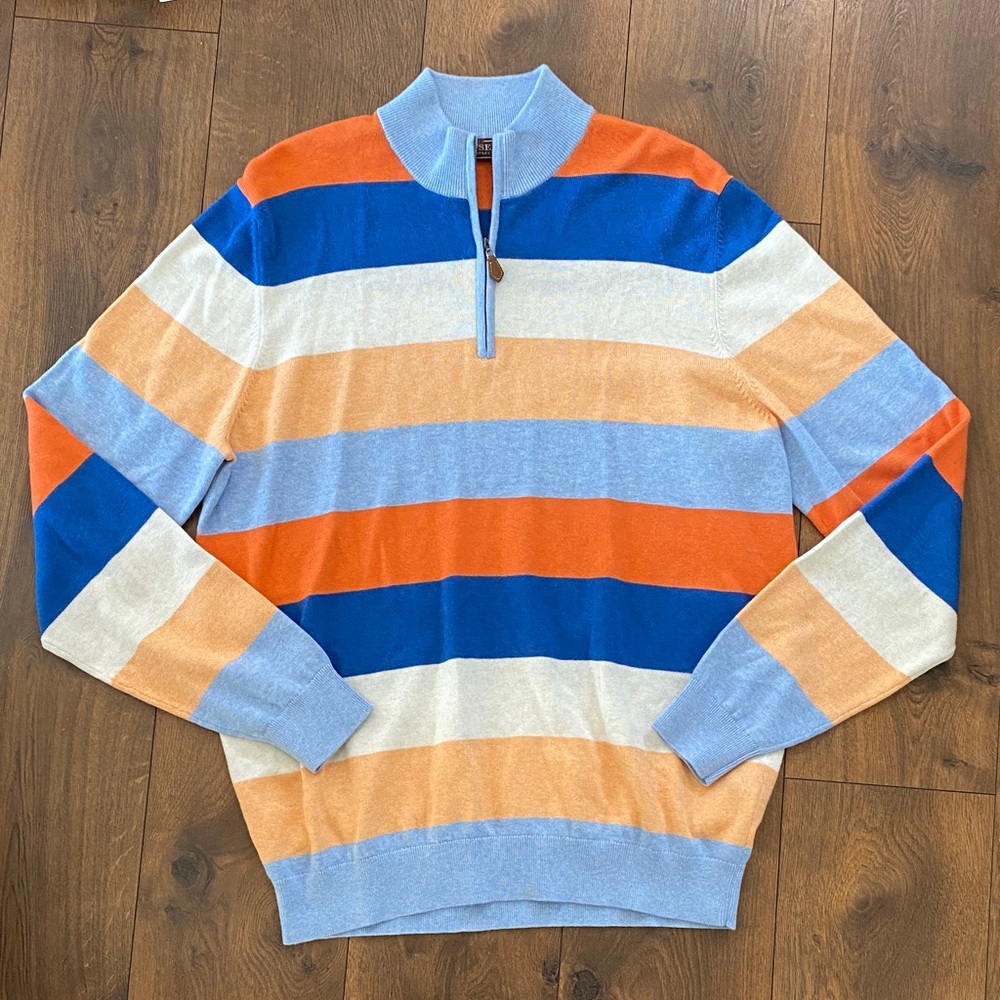 Patrick James Reserve 1/4 Zip Striped Multicolor Sweater Cotton Cashmere Large